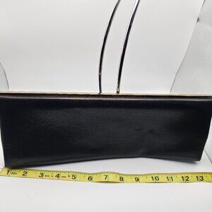 Jimmy Choo Black Leather Clutch – Gold Frame, Large Size, Made in Italy